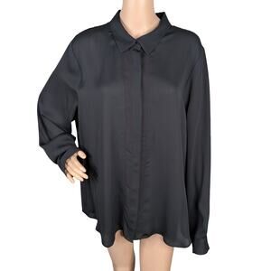 Robert Rodriguez Lyndsey Black Satin Minimalist Button Down Blouse Top XL